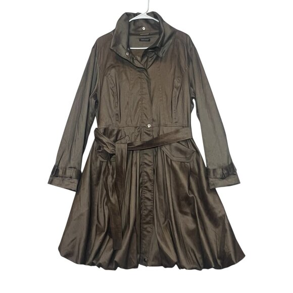 SAMUEL DONG BUBBLE COAT DRESS Women Classic XL Brown Bronze Lined Water Resistan - Picture 1 of 15